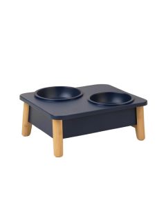 Ridge Falls Pet Feeding Stand With Two Plain Empty Bowls - Navy