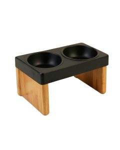 Oak Bridge Pet Feeding Stand With Two Plain Empty Bowls - Black (synthetic illustration; no displayed measurements)