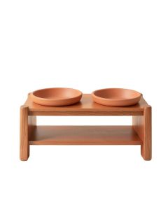 Dune Branch Pet Feeding Stand With Two Plain Empty Bowls - Terracotta