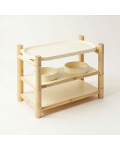Slate Bridge Pet Feeding Stand With Two Plain Empty Bowls - Cream (synthetic illustration; no displayed measurements)