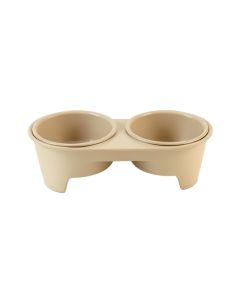 Juniper Branch Pet Feeding Stand With Two Plain Empty Bowls - Beige (synthetic illustration; no displayed measurements)