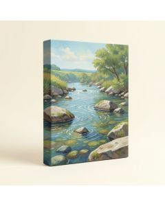 River And Stones Painting Print On Wrapped Canvas (synthetic illustration; no displayed measurements)
