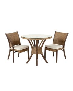 Striegel 3-Piece All-Weather Patio Acapulco Bistro Furniture Set W/ Rope , Glass Top Table