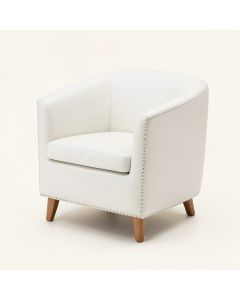 Coolmore Accent Barrel Chair Living Room Chair With Nailheads And Solid Wood Legs White Pu Leather (synthetic illustration; no displayed measurements)