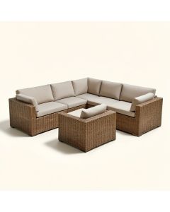 Dansk 7-Piece Modular Outdoor Conversational Furniture Set , Wicker Sectional Sofas W/ Cover (synthetic illustration; no displayed measurements)