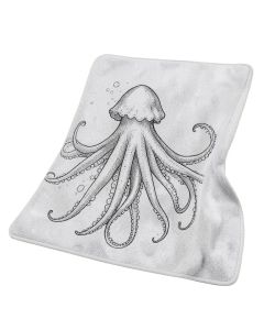 Ocean Inspired Sketch Art Of An Animal With Long Tentacles Marine Life Undersea Grey White Kitchen Mat (synthetic illustration; no displayed measurements)