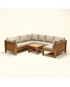 Zaina Outdoor 8 Piece Teak Sectional Seating Group With Cushions (synthetic illustration; no displayed measurements)