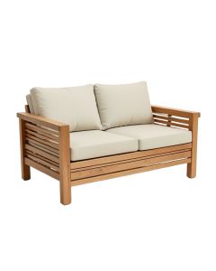 Chancy Courtyard Teak Patio Sofa With Cushions (synthetic illustration; no displayed measurements)
