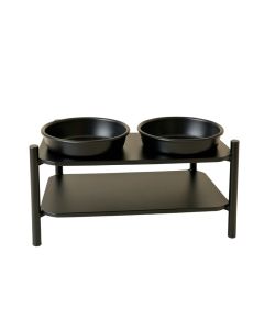 Harbor Brook Pet Feeding Stand With Two Plain Empty Bowls - Black (synthetic illustration; no displayed measurements)