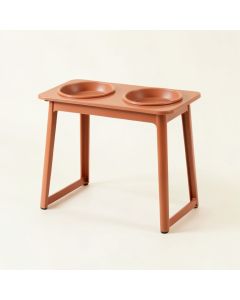 Aspen Canyon Pet Feeding Stand With Two Plain Empty Bowls - Terracotta (synthetic illustration; no displayed measurements)