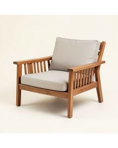 Camren Deep Seating Teak Loveseat With Cushions (synthetic illustration; no displayed measurements)
