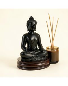 Buddha Statue With Glass Tealight Candleand And Incense Burner Holder (synthetic illustration; no displayed measurements)
