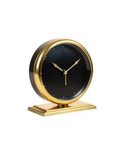 Mid-Century Modern Metal Mechanical Tabletop Clock In Gold/Black