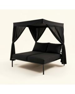 Arlmont & Co. Outdoor Lounge Bed With Canopy And Pillows Black (synthetic illustration; no displayed measurements)