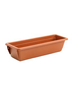 Reed Bridge Empty Railing Planter With Integral Brackets - Terracotta (synthetic illustration; no displayed measurements)