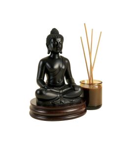 Buddha Statue With Glass Tealight Candleand And Incense Burner Holder (synthetic illustration; no displayed measurements)