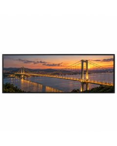 Panoramic Suspension Bridge Lit Up At Dusk