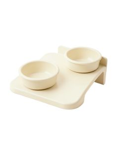 Wren Edge Pet Feeding Stand With Two Plain Empty Bowls - Ivory