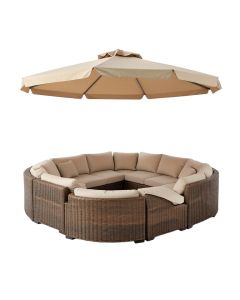 Patio Furniture Round Outdoor Sectional Sofa Set Rattan Daybed Sunbed With Retractable Canopy (synthetic illustration; no displayed measurements)