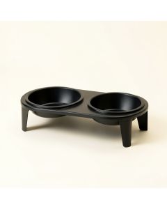 River Arc Pet Feeding Stand With Two Plain Empty Bowls (synthetic illustration; no displayed measurements)