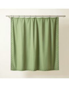 Juniper Dale Shower Curtain Hanging Flat From A Plain Rod - Green (synthetic illustration; no displayed measurements)