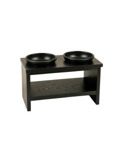 Fern Bridge Pet Feeding Stand With Two Plain Empty Bowls - Black