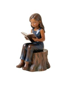 Berube Girl Sitting On A Tree Stump Reading A Book Statue