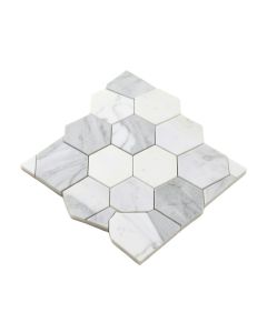 Hexagon Marble Mosaic Tile In White/Gray
