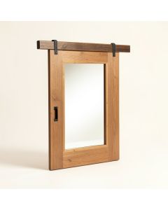 Galveston Sliding Barn Door Wood Window Wall Accent Mirror (synthetic illustration; no displayed measurements)