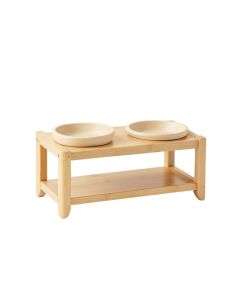 Maple Dell Pet Feeding Stand With Two Plain Empty Bowls - Ivory