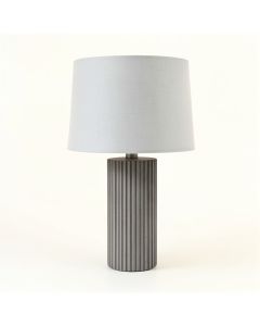 Pine Arc Table Lamp With A Plain Fabric Shade - Gray (synthetic illustration; no displayed measurements)