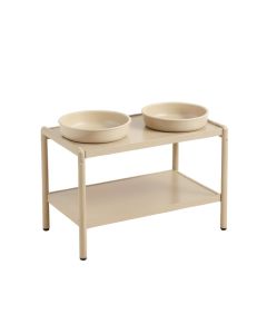 Fern Branch Pet Feeding Stand With Two Plain Empty Bowls - Beige (synthetic illustration; no displayed measurements)