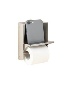 Double Roll Stainless Steel Wall Mount Toilet Paper Holder With Phone Shelf (synthetic illustration; no displayed measurements)