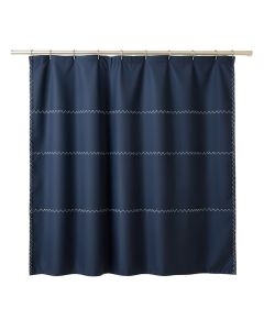 Pine Edge Shower Curtain Hanging Flat From A Plain Rod - Navy (synthetic illustration; no displayed measurements)