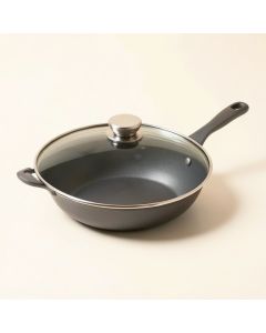 Ayesha Home Collection Deep Frying Pan With Helper Handle And Lid , 12-Inch (synthetic illustration; no displayed measurements)