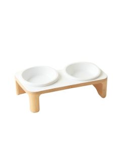 Brook Dell Pet Feeding Stand With Two Plain Empty Bowls - White