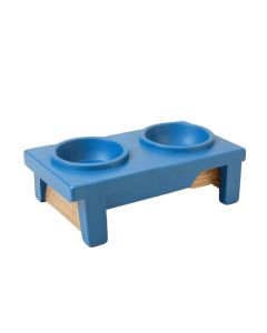 Holly Branch Pet Feeding Stand With Two Plain Empty Bowls - Blue (synthetic illustration; no displayed measurements)