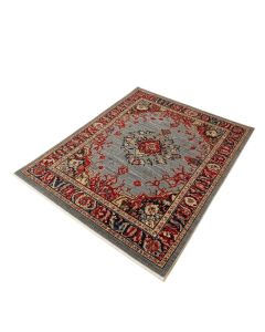 Oriental Machiine Made Power Loom Wool And Polyester Gray/Red/Blue Area Rug