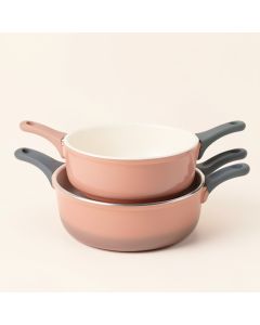 Ayesha Home Collection Porcelain Enamel Nonstick Skillet Twin Pack With Silicone Handle Sleeves (synthetic illustration; no displayed measurements)