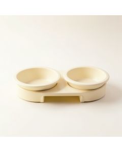 Bay Edge Pet Feeding Stand With Two Plain Empty Bowls - Ivory (synthetic illustration; no displayed measurements)