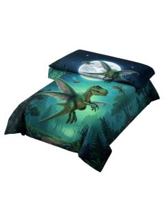 Dinosaur Cartoon Dinosaurs Flying On Full Moon Night Enchanted Forest Duvet Cover Set (synthetic illustration; no displayed measurements)