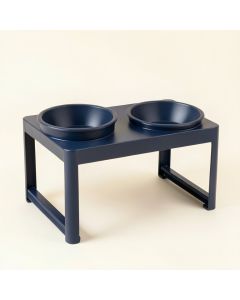Vale Dell Pet Feeding Stand With Two Plain Empty Bowls - Navy (synthetic illustration; no displayed measurements)