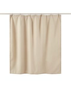 Spruce Dale Shower Curtain Hanging Flat From A Plain Rod - Beige (synthetic illustration; no displayed measurements)