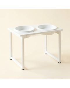Linden Arc Pet Feeding Stand With Two Plain Empty Bowls (synthetic illustration; no displayed measurements)