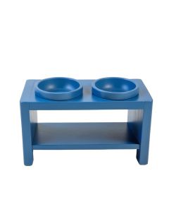 Flint Edge Pet Feeding Stand With Two Plain Empty Bowls - Blue