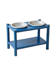 Moss Edge Pet Feeding Stand With Two Plain Empty Bowls - Blue