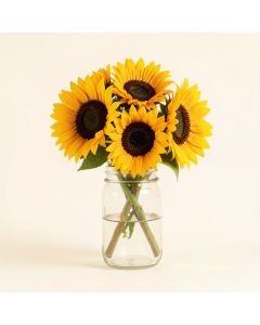 Sunflowers Floral Arrangement In Jar (synthetic illustration; no displayed measurements)