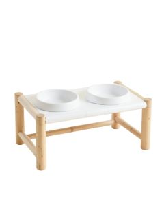 Elm Branch Pet Feeding Stand With Two Plain Empty Bowls - White (synthetic illustration; no displayed measurements)