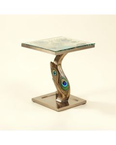 Radank 22 '' Peacock Design Glass And Metal End Table (synthetic illustration; no displayed measurements)