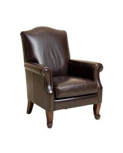 Leather Queen Anne Back Arm Chair In Dark Brown (synthetic illustration; no displayed measurements)